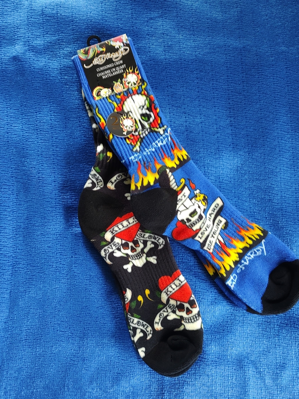 Ed Hardy Two Pairs Tattoo Print Crew Socks NEW!